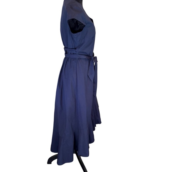 Neiman Marcus Ruffled Navy Wrap Dress, size 14, Classic Church Work School Girly - Picture 4 of 10
